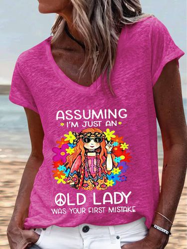 Women's Funny Hippie Old Lady Casual T-Shirt - Just Fashion Now - Modalova