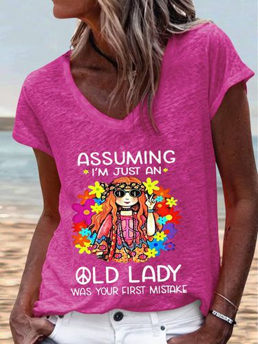 Women's Funny Hippie Old Lady Casual T-Shirt - Modetalente - Modalova