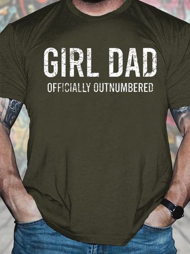 Men's Funny Girl Dad Officially Outnumbered Graphic Printing Text Letters Crew Neck Loose Casual T-Shirt - Modetalente - Modalova