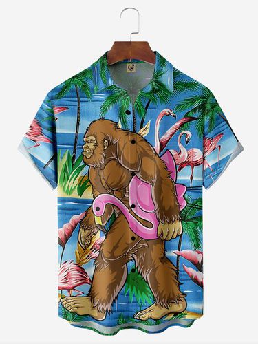 Wild Man Flamingo Chest Pocket Short Sleeve Hawaiian Shirt - Modetalente - Modalova