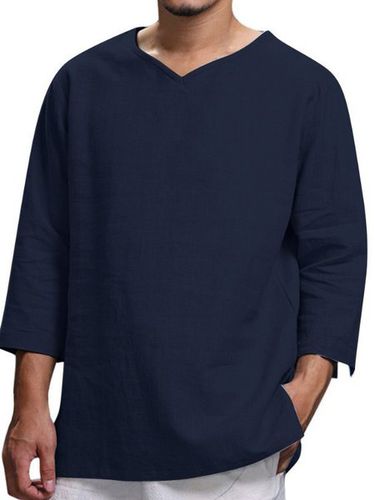 Casual Cotton Basic Pullover Round Neck Long Sleeve T-Shirt Home Daily Men's Clothing - Just Fashion Now UK - Modalova
