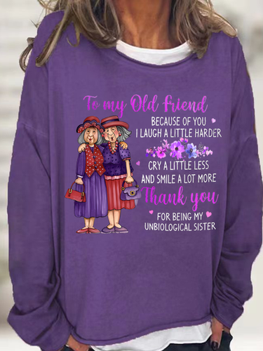 Women's Funny Old Friend Smile A Lot More Graphic Printing Crew Neck Loose Simple Sweatshirt - Just Fashion Now - Modalova