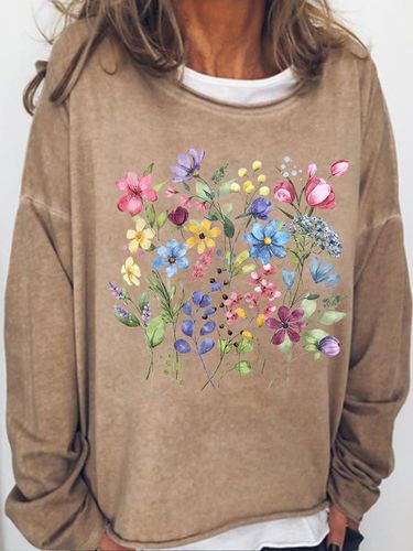 Women's Flower Print Crew Neck Casual Sweatshirt - Modetalente - Modalova