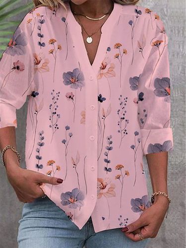 V Neck Casual Loose Buttoned Blouse - Just Fashion Now UK - Modalova