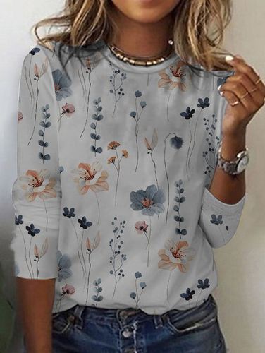 Casual Floral Loose Knitted T-Shirt - Just Fashion Now - Modalova
