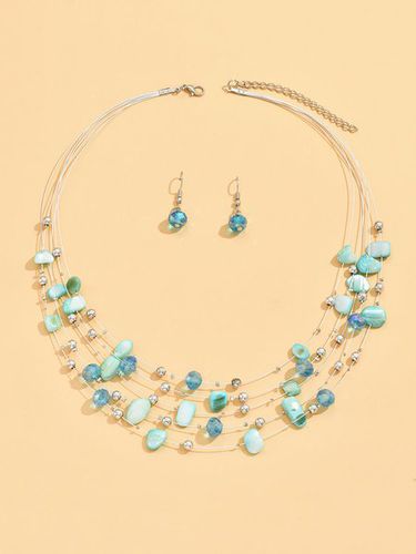 Boho Multicolor Beads Layered Necklace Earrings Set - Just Fashion Now - Modalova