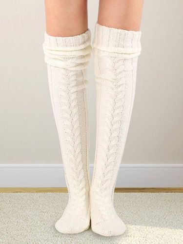 Solid Color Coarse Knit Warm and Windproof Home Knee Socks - Just Fashion Now - Modalova