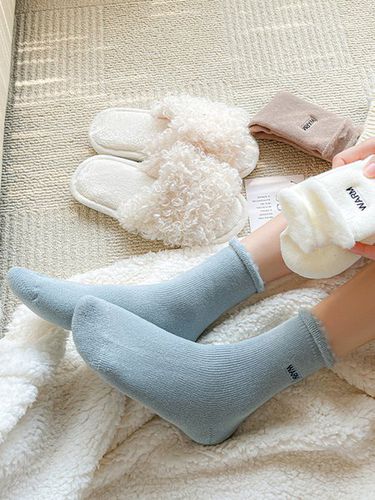 Alphabet Solid Color Snow To Keep Warm Plus Fleece Socks - Just Fashion Now - Modalova