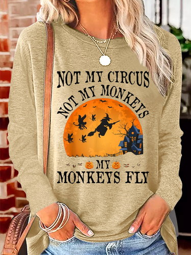 Women's Not My Circus Not My Monkeys Halloween Party Casual Crew Neck Shirt - Modetalente - Modalova