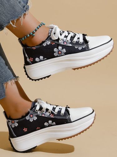 Casual Lips Floral Print Platform Canvas Shoes - Just Fashion Now - Modalova