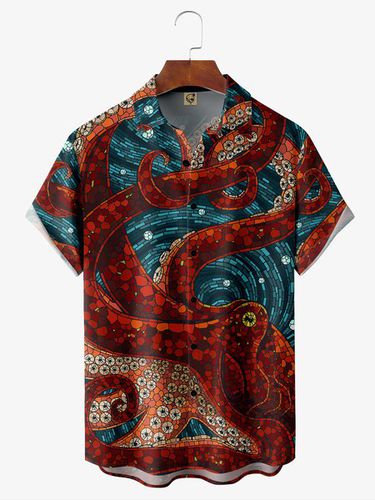 Octopus Chest Pocket Short Sleeve Hawaiian Shirt - Modetalente - Modalova