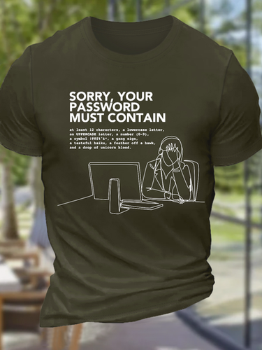 Men's Funny Word Sorry Your Password Must Contain Loose Cotton T-Shirt - Modetalente - Modalova