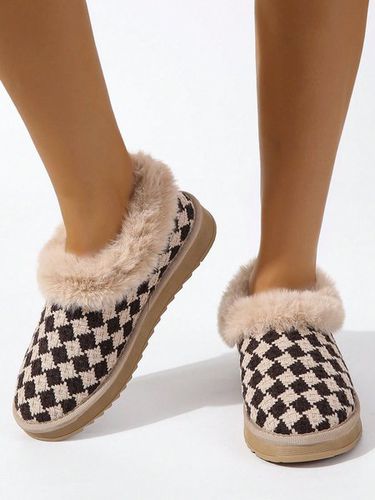 Women's Plaid Braided Warm Faux Fur Lined Slip-on Snow Boots - Just Fashion Now UK - Modalova