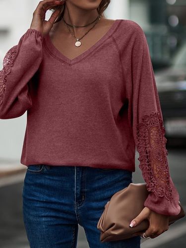 Casual Lace V Neck T-Shirt - Just Fashion Now UK - Modalova