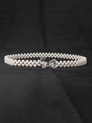 Elegant Rhinestone Faux Pearl Elastic Waist Belt - Just Fashion Now - Modalova