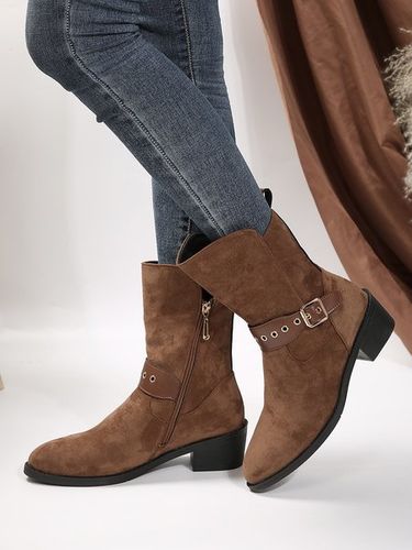 Vintage Buckle Decor Faux Suede Riding Boots - Just Fashion Now UK - Modalova