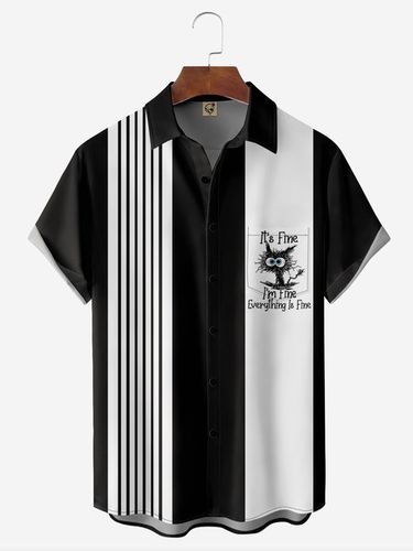 Funny Black Cat Chest Pocket Short Sleeve Bowling Shirt - Modetalente - Modalova