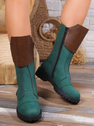 Vintage Color Block Side Zip Riding Boots - Just Fashion Now UK - Modalova
