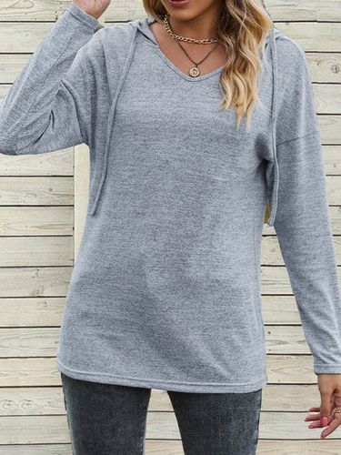 Hooded Casual Plain Loose T-Shirt - Just Fashion Now - Modalova