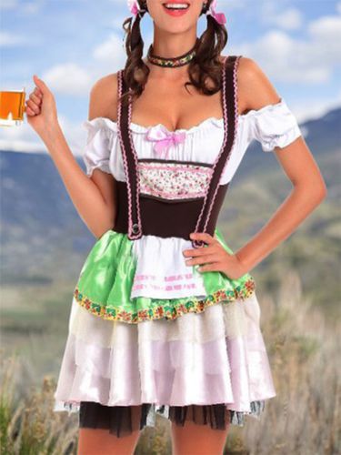 Oktoberfest Bavarian Traditional Beer Short Sleeve Bow Dress - Modetalente - Modalova