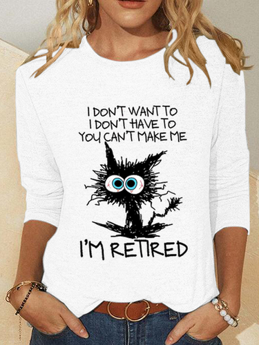Women's Funny Grumpy Cat Retired Casual Cotton-Blend Shirt - Modetalente - Modalova