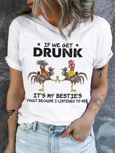 Women's We Drunk Cotton Text Letters Crew Neck Casual T-Shirt - Modetalente - Modalova