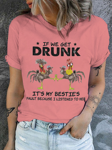 Women's We Drunk Cotton Text Letters Crew Neck Casual T-Shirt - Modetalente - Modalova
