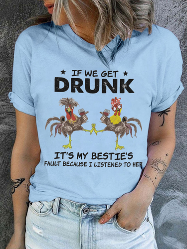 Women's We Drunk Cotton Text Letters Crew Neck Casual T-Shirt - Modetalente - Modalova