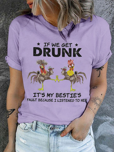 Women's We Drunk Cotton Text Letters Crew Neck Casual T-Shirt - Modetalente - Modalova