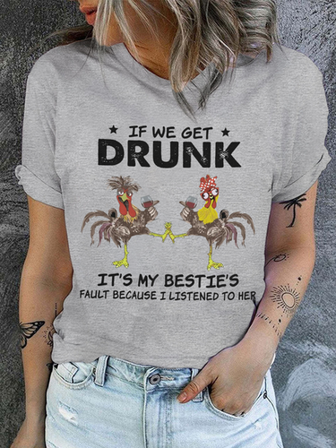 Women's We Drunk Cotton Text Letters Crew Neck Casual T-Shirt - Modetalente - Modalova