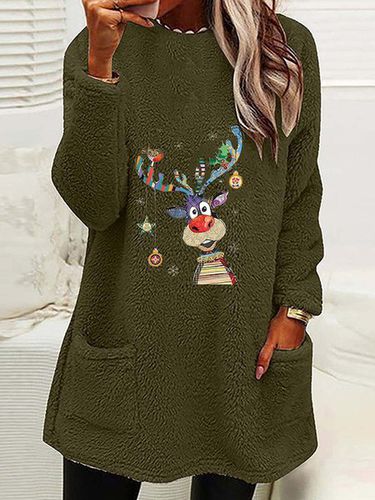 Fluff/Granular Fleece Fabric Crew Neck Casual Christmas Sweatshirt - Modetalente - Modalova
