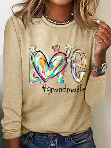 Women's Love Grandma Life Cotton-Blend Casual Cat Crew Neck Long Sleeve Shirt - Modetalente - Modalova