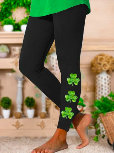 St. Patrick's Day Four-Leaf Clover Tight Boho Leggings - Just Fashion Now - Modalova