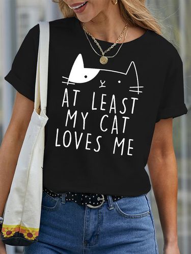 Women's At Least My Cat Loves Me Funny Graphic Printing Casual Cotton Text Letters Loose T-Shirt - Just Fashion Now - Modalova