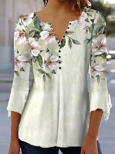 V Neck Elegant Floral Regular Fit Shirt - Just Fashion Now - Modalova