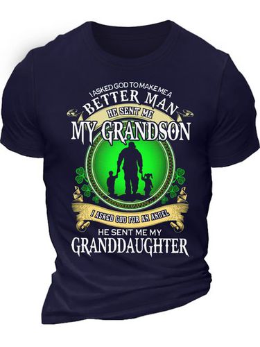 Men's I Asked God To Make Me A Better Man T-shirt, Perfect Gift For Grandpa Shamrock St Patricks Day Casual Letters T-Shirt - Modetalente - Modalova