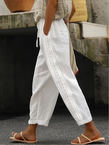 Women's Cotton Lace Pocket Casual Pants - Just Fashion Now - Modalova