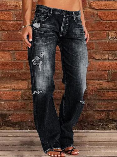 Loose Plain Casual Denim Jeans - Just Fashion Now - Modalova