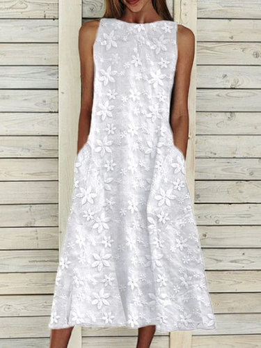Linen Plain Cotton And Linen Dress - Just Fashion Now - Modalova