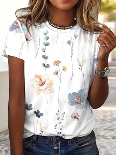 Jersey Loose Floral Casual T-Shirt - Modetalente - Modalova