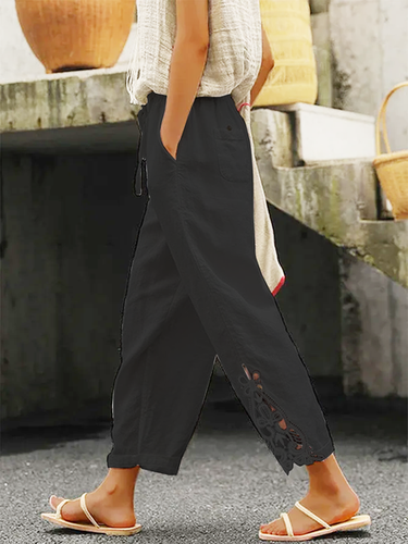 Linen Plain Cotton And Linen Lace Pants - Just Fashion Now - Modalova