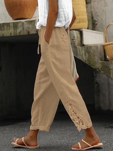 Linen Plain Cotton And Linen Lace Pants - Just Fashion Now UK - Modalova