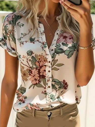 Loose Simple Floral Crew Neck Shirt - Just Fashion Now - Modalova