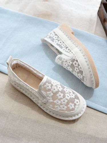 Floral Embroidery Breathable Mesh Flat Espadrilles Shoes - Just Fashion Now UK - Modalova