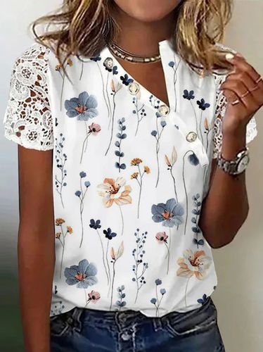 Floral Lace Asymmetrical Casual T-Shirt - Just Fashion Now UK - Modalova