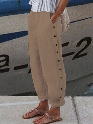 Buttoned cotton Loose Plain Pants - Just Fashion Now - Modalova