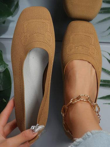 High-Elastic Mesh Fabric Square Toe Comfy Shallow Shoes - Just Fashion Now - Modalova