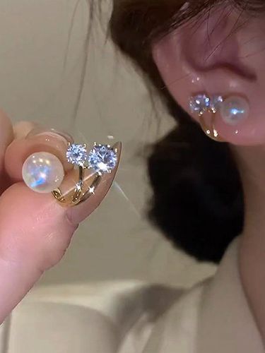 Elegant Sparkling Rhinestone Imitation Pearl Party Stud Earrings - Just Fashion Now - Modalova