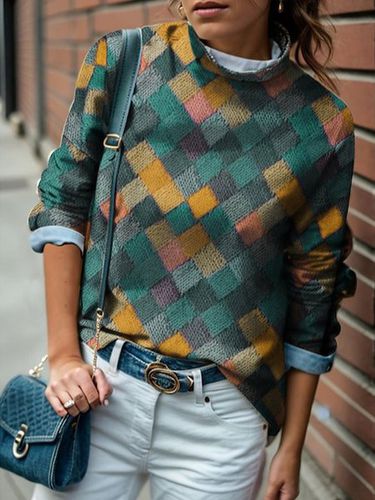 Half Turtleneck Casual Plaid Loose Sweatshirt - Just Fashion Now - Modalova