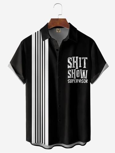 Text Chest Pocket Short Sleeve Bowling Shirt - Modetalente - Modalova